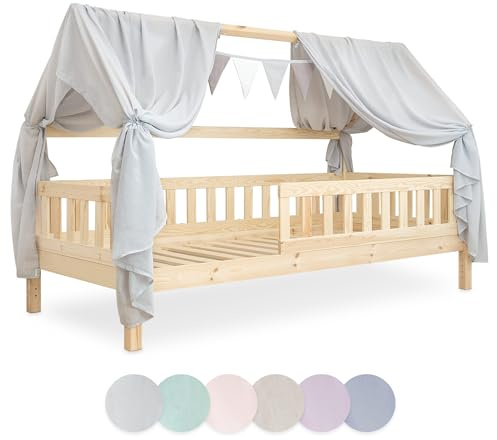 Ehrenkind® Kinderzimmer-Deko-Set: Betthimmel & Wimpelkette für magische Momente | Oeko-TEX Zertifiziert | Kinderzimmer Deko | Betthimmel Kinderzimmer, 120x200 Hellgrau