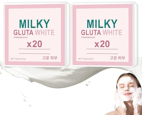 2 Stück Milky Gluta White Soap 20 x, Glutamilk Premium Seifen für Gesicht & Körper, Glutamilk Milky Gluta Duschseife mit Milchextrakt, Milch-Körperseife, Aufhellende Tiefenreinigung, Peeling