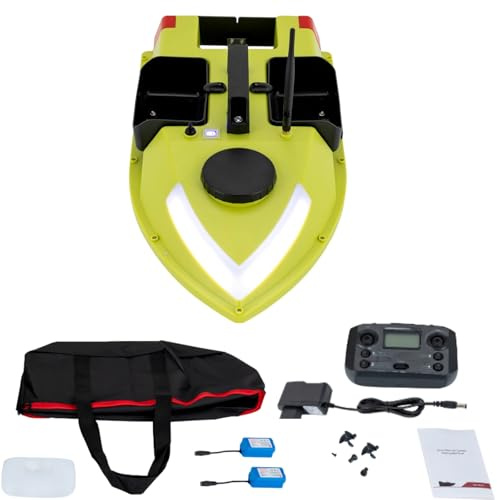Poyujkyhr Barco de pesca con mando a distancia de 600 m, barco de cebo de pesca, barco de cebo de 2 kg, 99 puntos GPS, doble motor de alimentación con GPS, luz nocturna LED, 2 baterías de 5200 mAh