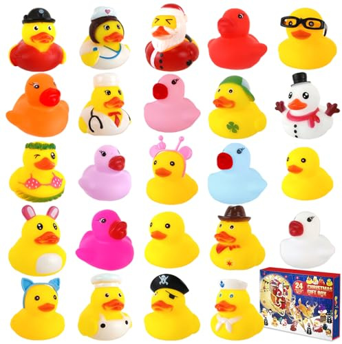 Set di 24 Paperelle da Bagno in Gomma Morbida Anatre Colorate Galleggianti Senza Fori Ideali Come Giocattoli per la Vasca Giochi Bagnetto Neonato Munchkin Shower o Adatte per Bambini e Neonati