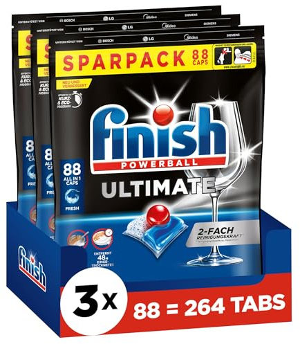 Finish Ultimate Fresh Spülmaschinentabs - Geschirrspültabs für ultimative Reinigung, Fettlösekraft und Glanz - Sparpack mit 264 Tabs (3 x 88 Tabs)