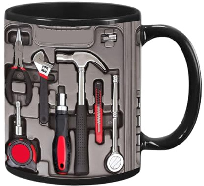 Boîte à outils de mécanicien Tasse, Boîte à outils de mécanicien Ensemble tasse à café, tasse à thé amusante en céramique noire, tasses à café originales avec pour ingénieurs, hommes, lui, papa