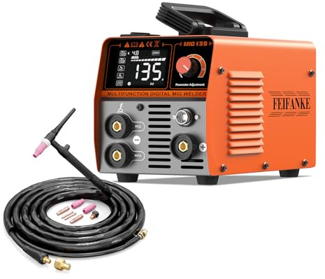 MIG135 Poste A Souder Fil Fourré Sans Gaz 135A 220V Synergie Des électrodes Poste à Souder 3 en 1 MIG/ARC/Lift TIG IGBT Inverter Poste A Souder avec Fil de 1.0mm,Pistolet Soudage MIG+WP-17V Argon Torc