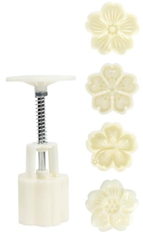 ULTECHNOVO Hand Press Mooncake Mold Set 50g Flower Design DIY Baking Tool for Mid-Autumn Festival Green Bean Cake Mold with 4 Detachable Floral Plates