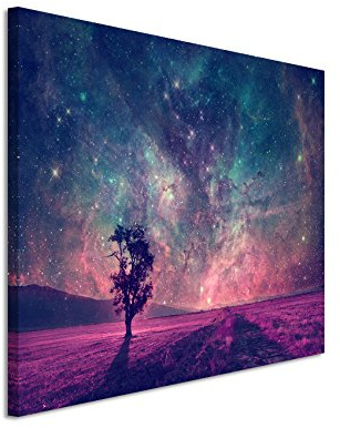 Paul Sinus Art Fotoleinwand 90x60cm Künstlerische Fotografie – Fantastische Milchstraße mit Baum auf Leinwand exklusives Wandbild moderne Fotografie für ihre Wand in vielen Größen