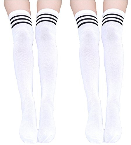 krautwear® Kvinnor, flickor, Cheerleader knästrumpor, 3 ränder, 2 x vit-svart, En Storlek