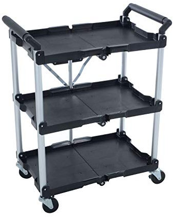 Azuma 3-Tier Folding Tool Trolley – Heavy Duty Metal Frame Service Cart with Wheels, Tool Grooves & Handles – Rolling Utility Storage Cart for Home, Office, Garage, Warehouse, Workshop Use