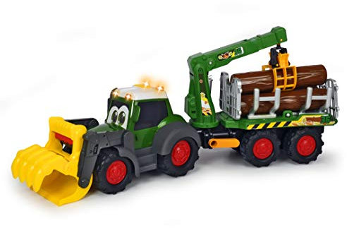 Dickie Toys ABC Fendt Forester, Spielzeugbagger mit Anhänger, mechanische Kralle über Griff zu betätigen, Baumstämmen, Licht & Sound, inkl. Batterien, 65 cm lang, grün