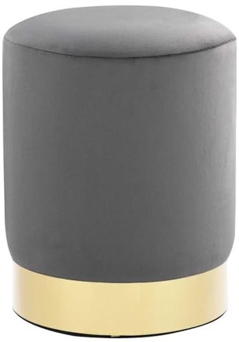 vidaXL Hocker Fassform Polsterhocker Sitzhocker Schemel Samthocker Pouf Sitzpouf Velour Fußhocker Rund Dunkelgrau Golden Samt 28 x 36 cm