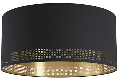 EGLO Deckenlampe Esteperra, 1 flammige Deckenleuchte Vintage, Retro, Wohnzimmerlampe aus Stahl und Textil in Schwarz, Gold, Küchenlampe, Flurlampe Decke mit E27 Fassung