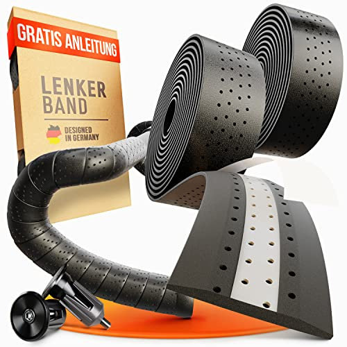 Kellago Profi-Lenkerband in Lederoptik schwarz, braun, weiß, inkl. Endkappen, E-Book & 4x Klebestreifen für Rennrad oder Gravelbike