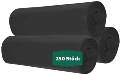 dm-folien Schwarze Müllsäcke 120 Liter I 250 Stück I 700 x 1100 mm I Große Abfallbeutel für leichte bis mittelschwere Abfälle I Reißfeste Müllbeutel aus LDPE Regenerat I Foliensäcke 34 my