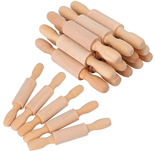 SOUJOY Set of 12 Mini Rolling Pin for Craft, 5 Inch Wooden Dough Roller, Small Rolling Pin for Kitchen, Play-doh and Imaginative Play