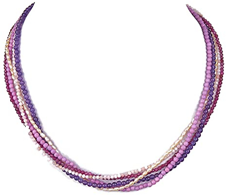 Rubin - Amethyst Kette - 5-reihige Halskette - Collier - 925 Silber
