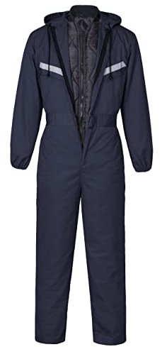 Yukirtiq Men's Padded Work Coveralls Hi Viz Boilersuit 2 in 1 Winter Warm Coveralls Refective Long Sleeve Overalls Boiler Suit, Navy Blue, XS