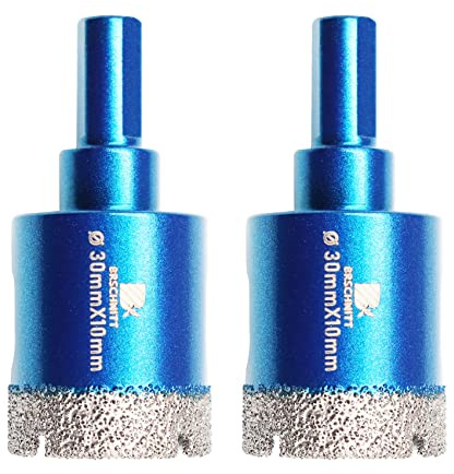 BRSCHNITT Trocken-Diamant-Kernbohrer-Set, 2 Stück/Packung, 30 mm, Diamant-Lochsäge, Kernbohrer mit Dreiecksschaft, für Porzellan, Fliesen, Keramik, Stein, Granit, Marmor