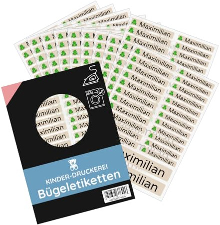 Bügeletiketten mit Namen, 200 Stück personalisiert, 3 Größen, Beige | dezente Namensetiketten für Kleidung zum Aufbügeln – waschmaschinen- & trocknerfest bis 90 °C, für die Familie