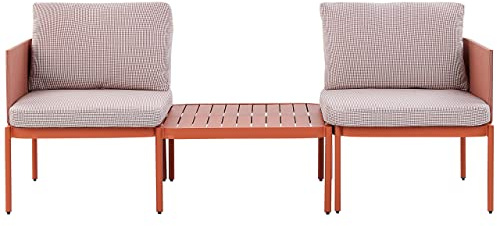 Beliani Salon de Jardin Convertible Canapé 3 Places ou Canapé 2 Places et 1 Table Basse Orange en Aluminium Terracina