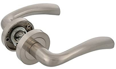 Amig - Set di Maniglie con Rosetta in Zamak per porte | Mod. MIKA | Ø52 mm | Quadretto da 8 mm | Design elegante e semplice | Alluminio Nichel Spazzolato