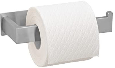 WENKO Turbo-Loc Toilettenpapierhalter Genova Matt, Wandhalter für Toilettenpapier-Rolle, Befestigen ohne Bohren mit Klebepad-System, Rostfreier Edelstahl, 15,3 x 4,4 x 7,6 cm, Silber matt