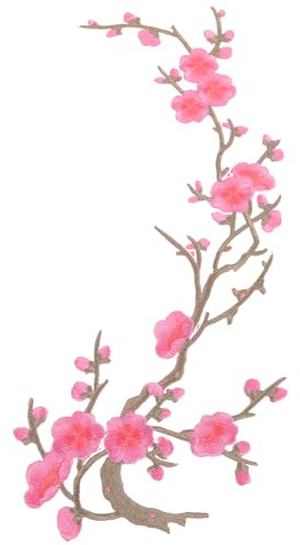 Mipcase Rosa Pflaumenblüten Aufnäher Bügelbild Stickerei | Applikationen Stickerei-Flicken für Cheongsams, Hosen, Mäntel und Röcke