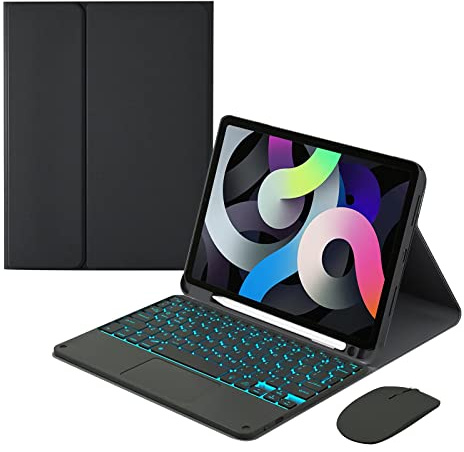 GUPENAA Tastatur Hülle für iPad Pro 12,9 Zoll 2017/2015 (2. und 1. Generation), 7 Farbige Beleuchtung, Magnetisch Abnehmbarer Tastatur mit Stifthalter und Touchpad,Schwarz