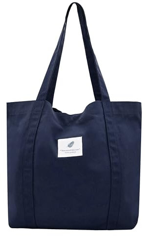 Damen Stofftaschen Tote Tasche Einfarbige Umhängetasche Leicht Große Kapazität Student Shopping Beach Bag navy