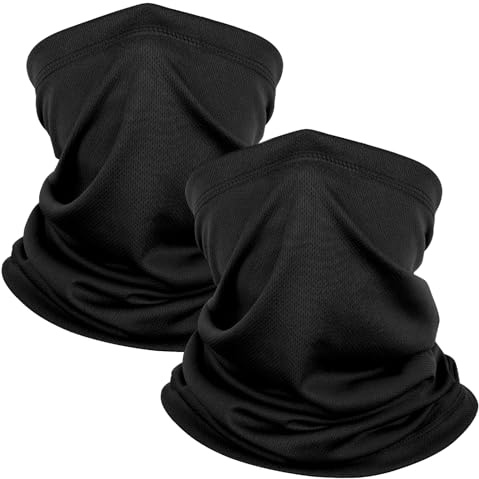 Kiiwah 2 st multifunktionell nackvärmare för män kvinnor, lång andningsbar elastisk halsvärmare , UV-strålar bandana för motorcykel cykling utomhussport, Svart, one size