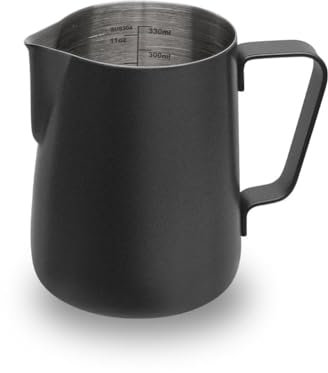 watchget Stainless Steel Milk Frothing Pitcher 12oz/350ml - Espresso Steaming Pitcher for Cappuccino, Latte Art, Coffee Machine Accessories Milk Jug Milk Frother Cup, Black