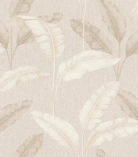 Rasch Carta da parati 200331 - Carta da parati con foglie di palma tropicali in beige con effetto lino, 10,05 m x 0,53 m (L x P)