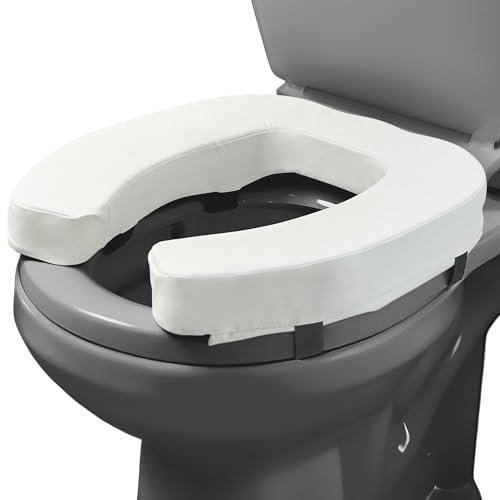 Lunderg Padded Toilet Seat Riser for Seniors - Adds 2 inches. Universal Fit - Firm Raised Toilet Seat Cushion with High-Density Foam for Enhanced Comfort & Elevation. Post-Surgery Must Have (White)