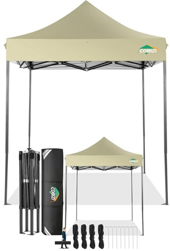 COBIZI Faltpavillon 2x2 Wasserdicht Stabil Winterfest ohne Seitenwand,Pop Up Pavillon Partyzelt,Sonnenschutz Gartenpavillon,Pavillon Faltbar mit Handtasche(2 mal 2m Khaki)