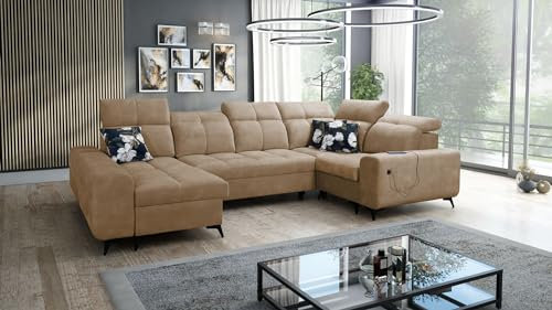 All4All Ecksofa Gilbert IV 331X172X202cm - Schlaffunktion - Bettkasten - U-Form - Couch - Eckcouch - Schlafsofa - Sofaeck - Bett - Wohnlandschaft - Verstellbare Kopfstützen Wawe 4 Links 26