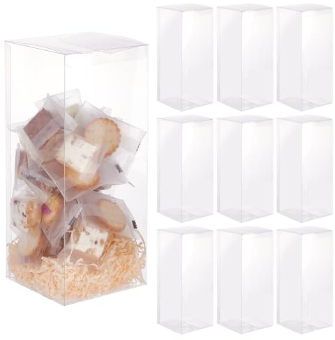 BENECREAT 10 PCS Caja de Almacenamiento de PVC, Suministros de Embalaje de Regalo de Dulces de 10x10x25 cm, Cajas de Plástico Rectangulares para Bodas., Día de San Valentín, Embalaje de Regalo