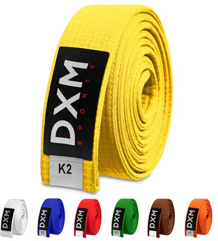 DXM SPORTS BJJ Jiu Jitsu Belt - Taekwondo Karate Belt - Martial Arts Uniform Ranking Judo Belt Double Stitched for Kids Adult (Yellow, 220cm)