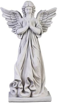 gartendekoparadies.de Engel Statue mit Flügel und Bodenplatte aus Steinguss, Steinfigur H. 80 cm, 48 kg, Grau, Frostsicher für Außenbereich