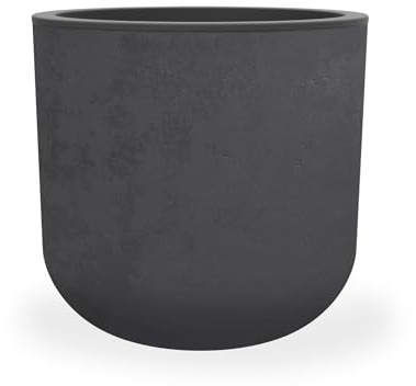 EDA - Runder Topf, 50 cm, Basalt'Up 67 l, Dekor, Beton-Imitation, einwandig, Wasserspeicherbereich, Ø 48,5 x H.46,2 cm, Anthrazitgrau