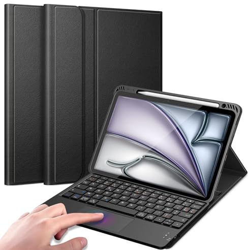 FINTIE Clavier pour iPad Air 11 Pouces et iPad Air 5/4 10.9, Pavé Tactile | Clavier Bluetooth AZERTY Sans Fil, Rechargeable, Coque Multipositions avec Porte-Stylet Intégré, Noir