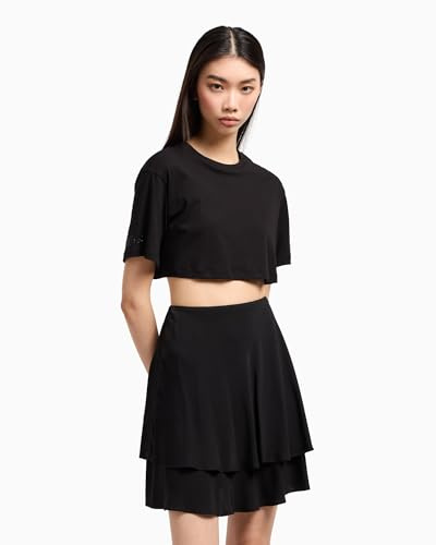 Armani Exchange Maglietta da Donna Super Cropped Logo On Sleeve, Nero, S