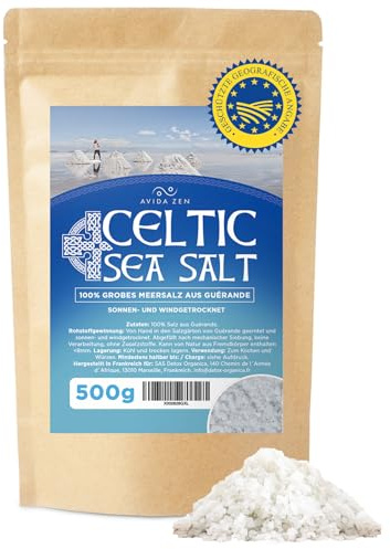 AVIDA ZEN Celtic Sea Salt, 500g keltisches Meersalz aus Guérande | Echtes graues Salz, handgeerntet und wind- und sonnengetrocknet, celtic salt original, reich an Mineralien