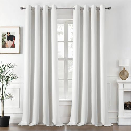 MIULEE Vorhänge Weiß Blickdicht mit Ösen, Schöner Weicher Verdunklungsvorhänge zum Verdunkeln von Räumen, 2er Set Gardinen Abdunkelnd Schlafzimmer Wohnzimmer Thermovorhang Kälteschutz 140X260 cm