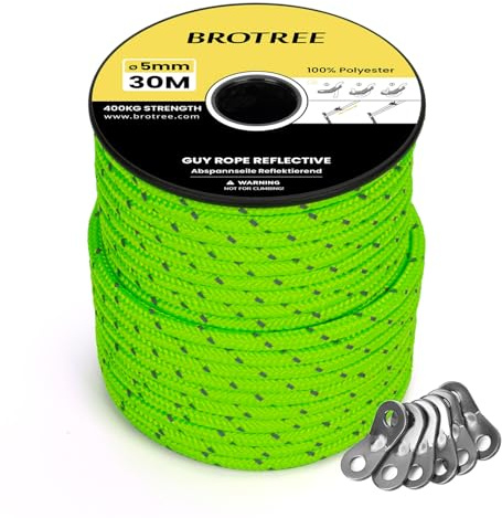 BROTREE Abspannseile Camping Zeltschnur 5mm 30m Zeltseil mit 6 Seilspanner