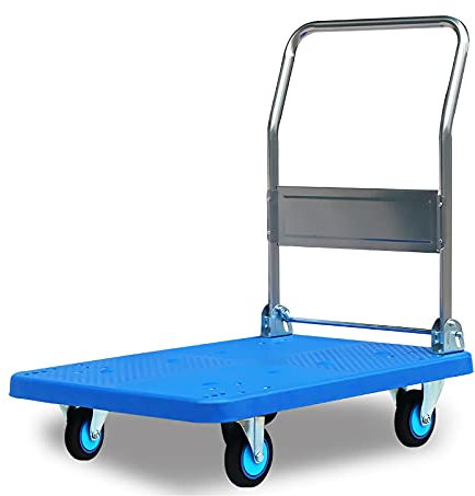 Pritschenwagen, Kunststoff-Plattformwagen mit leisen Rädern und klappbarem Metallgriff für den Transport von Gepäck, Büchern und zum Bewegen von Schubkarren, Schwerlast-Pritschenwagen (Größe