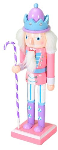 25CM Pink Wooden Nutcracker Christmas Decoration, Traditional Nutcracker Soldier Puppet Toy for Xmas Gift