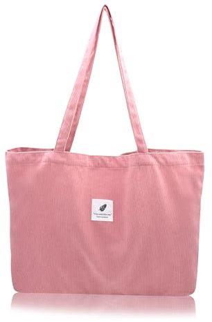 TeeYee Cord Tasche Damen Umhängetasche Tote Bag Kord Damen Shopper Handtasche Schultertaschen Arbeit Büro Reisen Einkauf Schule Alltag rosa L