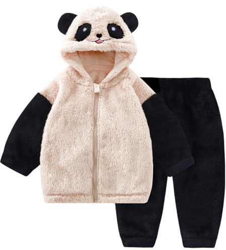 JiAmy Ensemble de Veste Polaire pour Bébé avec Capuche et Fermeture Éclair, Vêtements pour Petits Enfants, Manteau d'Hiver avec Capuche en Oreilles, Doux et Flannel pour Nourrissons, Garçons et Filles