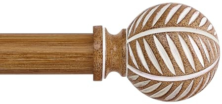 HTZON Boho-Gardinenstangen aus Holz für Fenster: dekorative Gardinenstange aus Holz für Schlafzimmer, Wohnzimmer, robuste, verstellbare, rustikale Bambus-Gardinenstangen mit Holzmaserung, Braun, 91,4