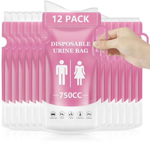 flintronic 12Pcs Disposable Urine Bags, 750ML Emergency Toilet Pee Bags with Handles, Portable Urine Bags for Men Women Kids Patients and Pregnant, Travel Urinals for Camping Travel and Traffic Jam