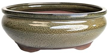 Macetas de cerámica esmaltada para bonsái sin bandejas (verde oliva, 26 cm)