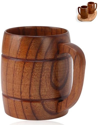 Jwthee Chopes à bière en bois, grande chope à bière en bois de 300 ml, faite à la main, pour camping, voyage, extérieur, pour hommes, thé, café, avec poignée, tasse en bois, tasse à café